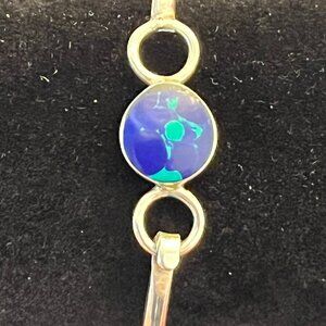 Vintage Taxco Sterling Silver Azurite Malachite Oval Bangle Bracelet
